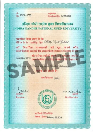 IGNOU sample certificate